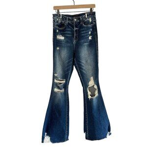 Flying Monkey Ultra High Rise Flare Jeans Distressed Size 28